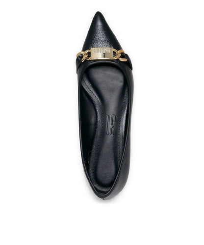 Sapatilha Santa Lolla Preto Placa Dourada Bico Fino