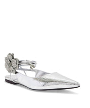 Sapatilha Slingback Santa Lolla Prata Flor Bico Fino