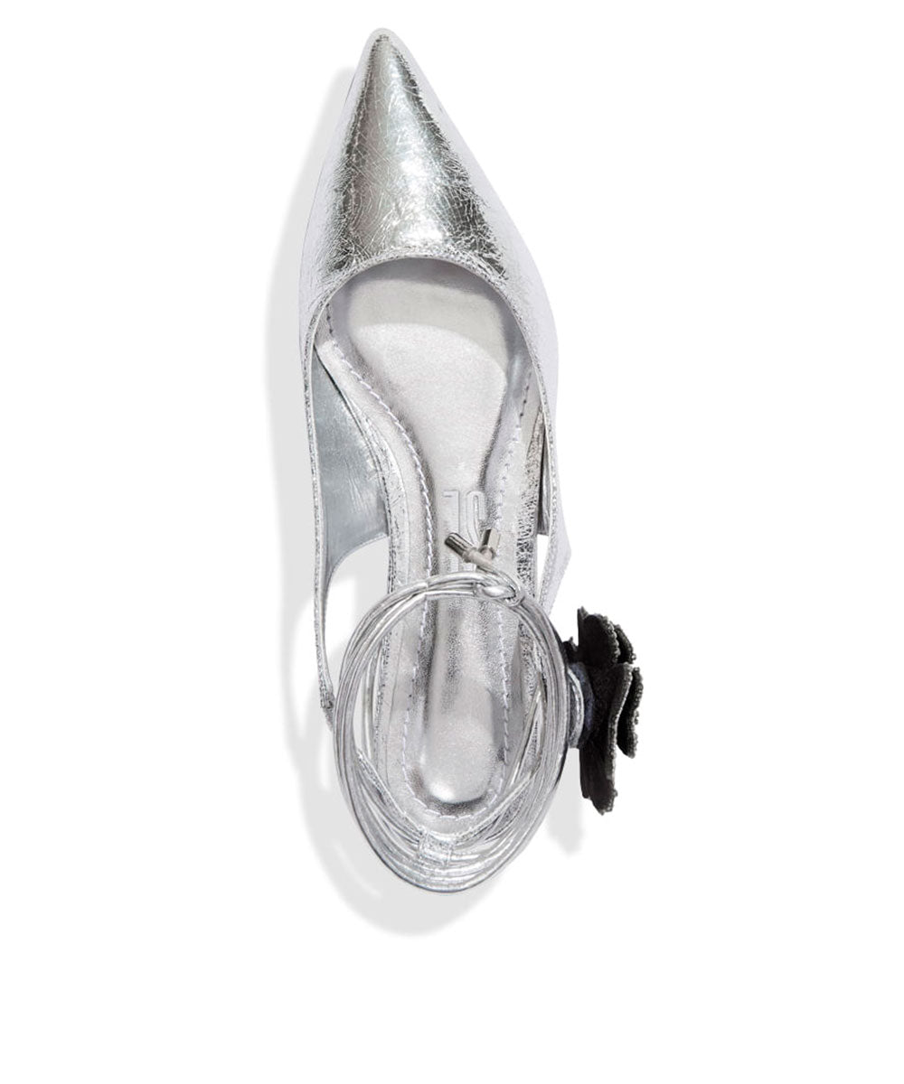 Sapatilha Slingback Santa Lolla Prata Flor Bico Fino