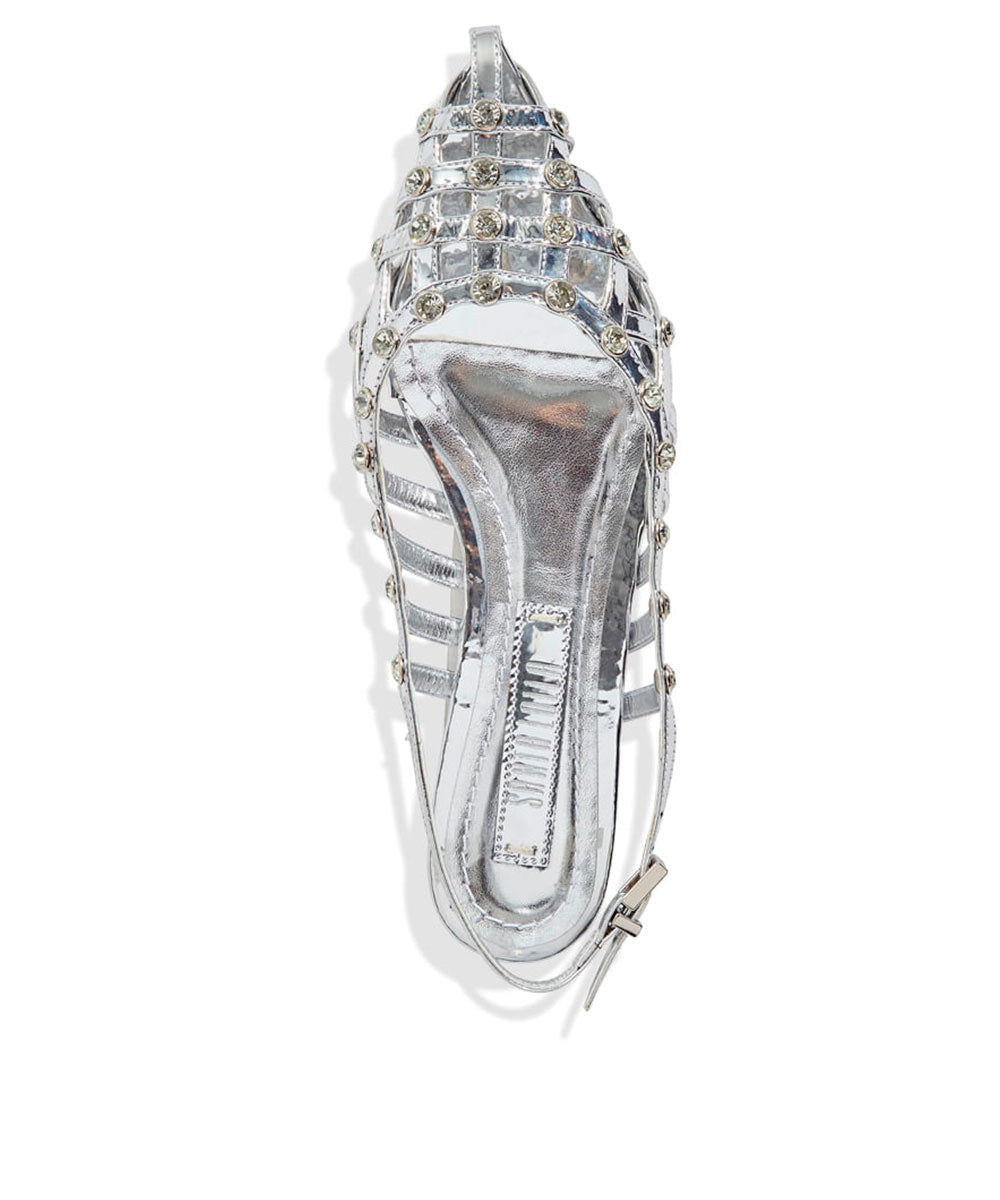 Sapatilha Slingback Santa Lolla Prata Strass Tiras