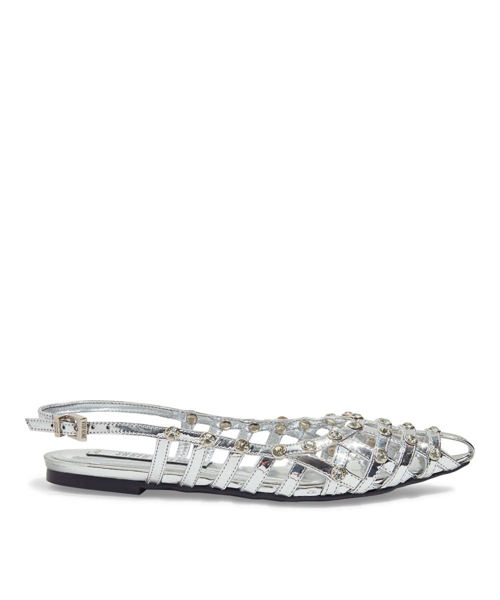 Sapatilha Slingback Santa Lolla Prata Strass Tiras