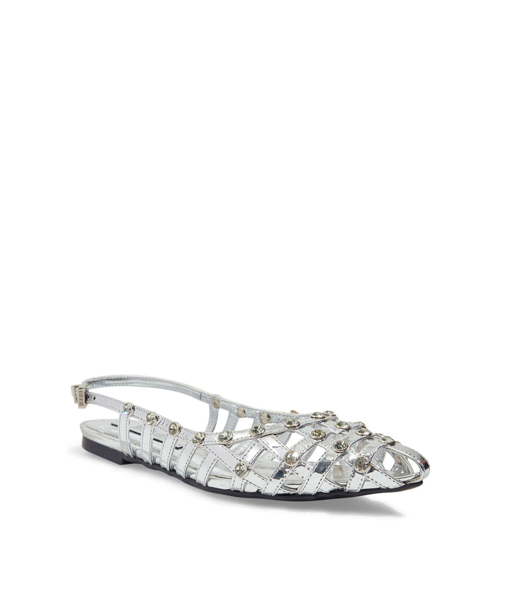 Sapatilha Slingback Santa Lolla Prata Strass Tiras