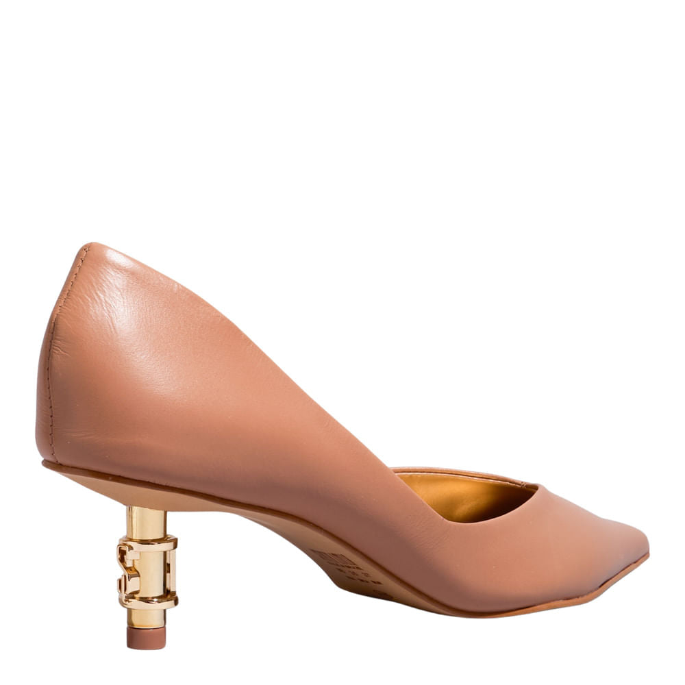 Scarpin Bege Santa Lolla Salto Pino Dourado 
