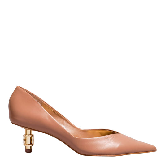 Scarpin Bege Santa Lolla Salto Pino Dourado 