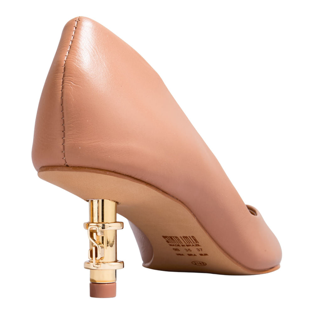 Scarpin Bege Santa Lolla Salto Pino Dourado 