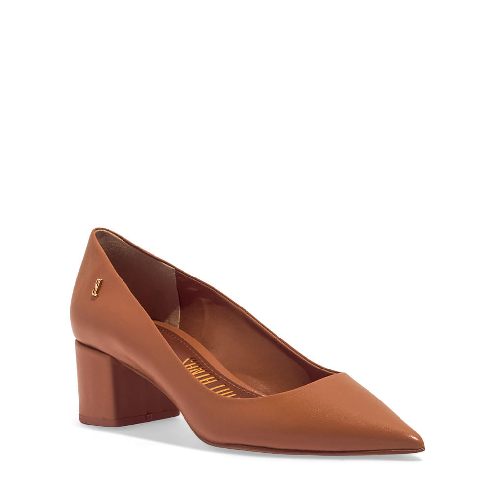 Scarpin Caramelo Santa Lolla Salto Bloco Bico Fino
