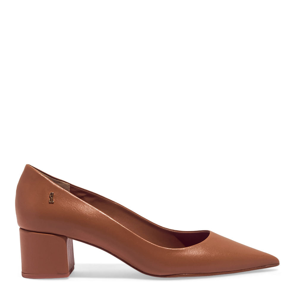 Scarpin Caramelo Santa Lolla Salto Bloco Bico Fino