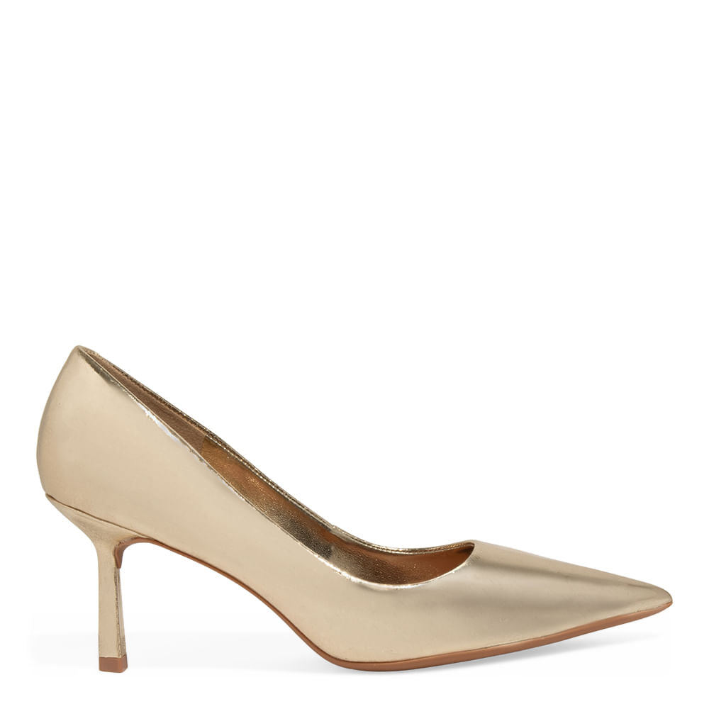 Scarpin Dourado Couro Metalizado Santa Lolla Salto Médio