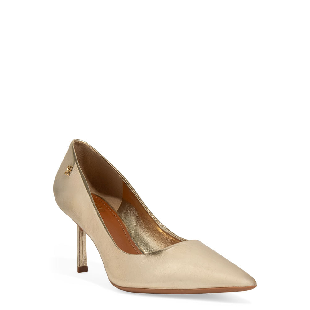 Scarpin Dourado Couro Metalizado Santa Lolla Salto Médio