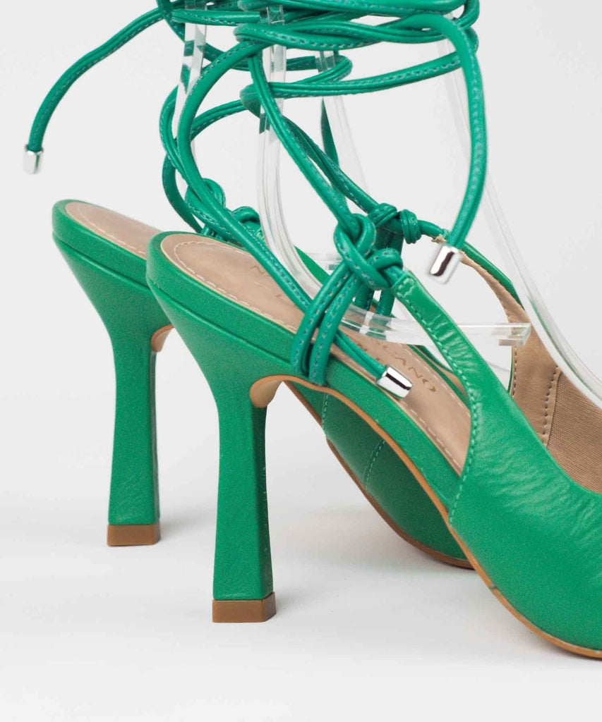 Scarpin Lia Line Verde Bico Fino Amarração - 2013.70384 - 2013.70384