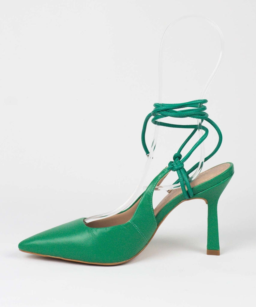Scarpin Lia Line Verde Bico Fino Amarração - 2013.70384 - 2013.70384