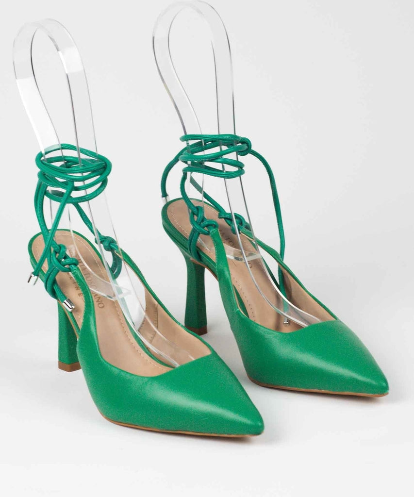 Scarpin Lia Line Verde Bico Fino Amarração - 2013.70384 - 2013.70384