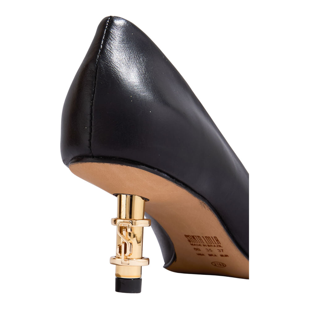 Scarpin Preto Santa Lolla Salto Pino Dourado 