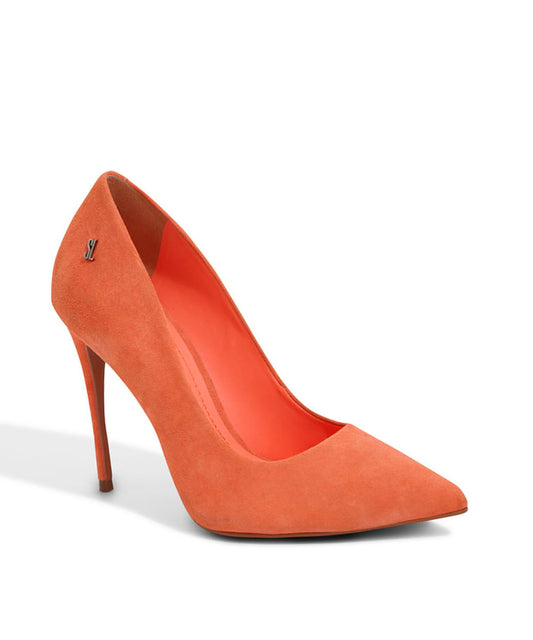 Scarpin Santa Lolla Acerola Salto Alto Fino Couro Camurça