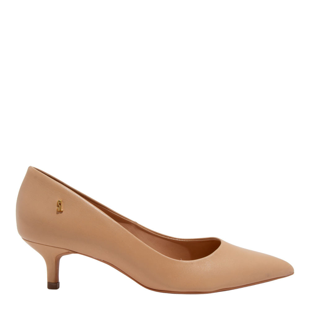 Scarpin Santa Lolla Bege Couro Salto Baixo