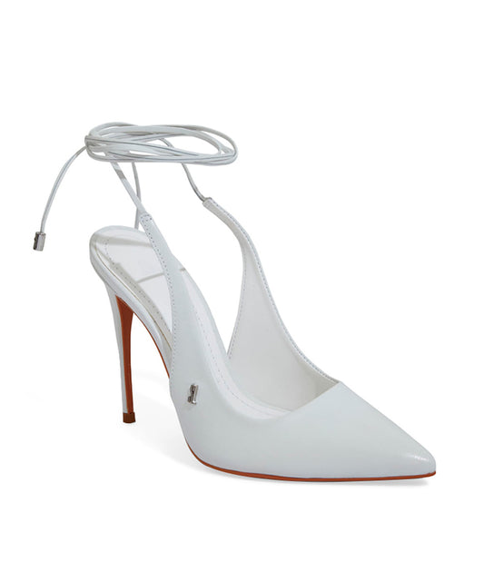 Scarpin Santa Lolla Branco Salto Alto Fino Amarração