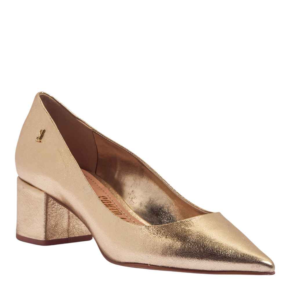 Scarpin Santa Lolla Dourado Metalizado Salto Bloco