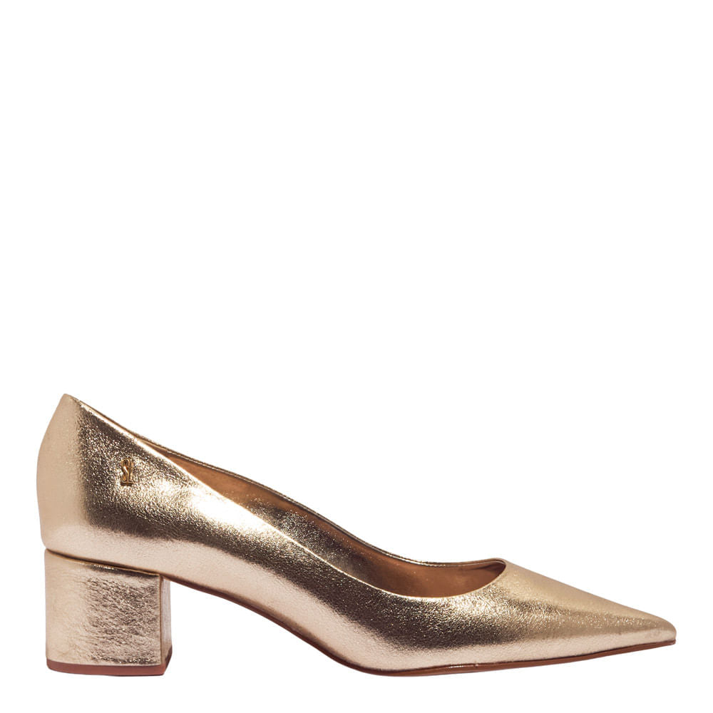 Scarpin Santa Lolla Dourado Metalizado Salto Bloco