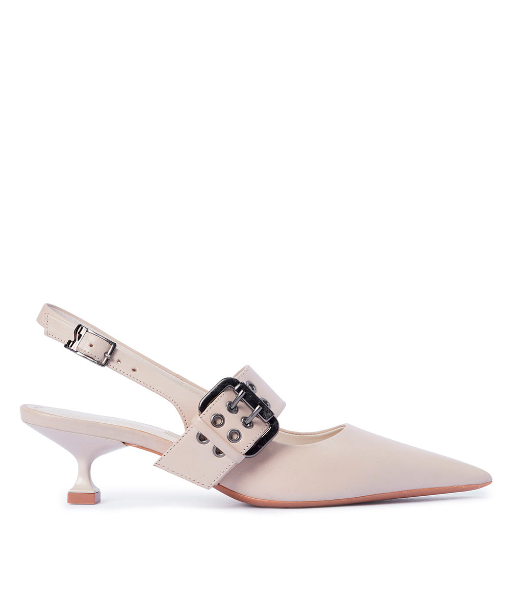 Scarpin Santa Lolla Off White FivelaTranspassada Salto Baixo