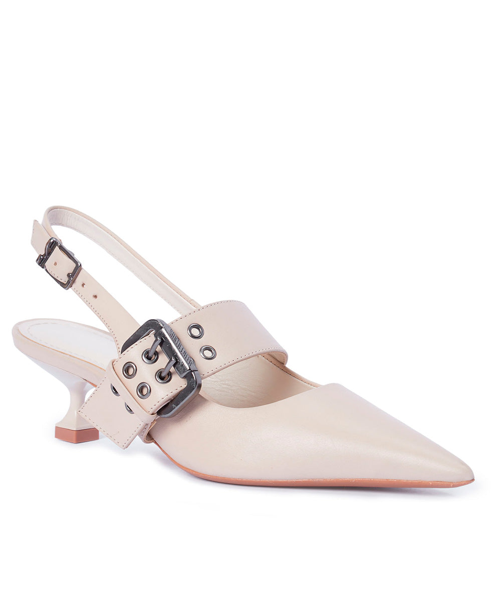 Scarpin Santa Lolla Off White FivelaTranspassada Salto Baixo