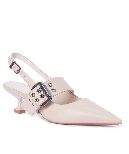 Scarpin Santa Lolla Off White FivelaTranspassada Salto Baixo