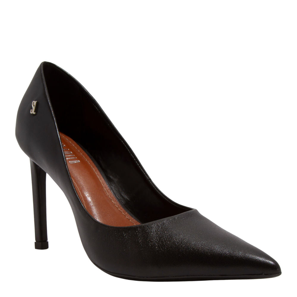 Scarpin Santa Lolla Preto Couro Salto Alto Fino