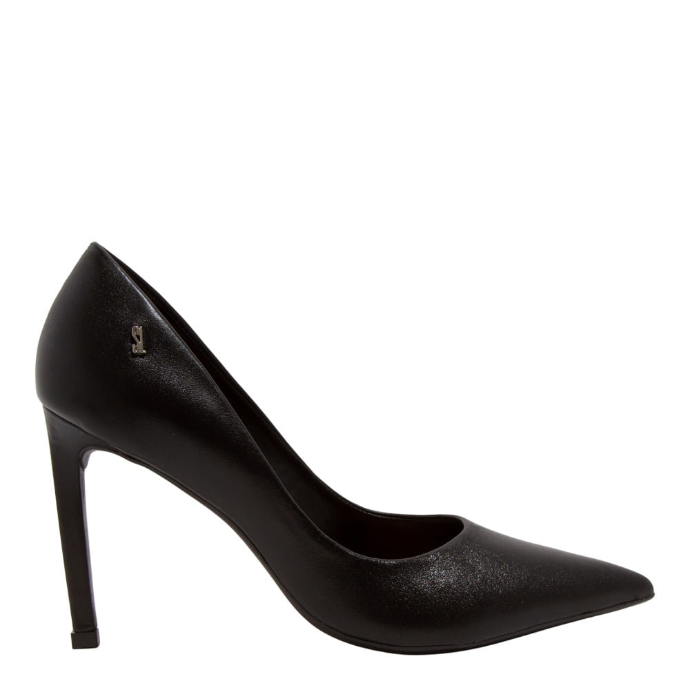 Scarpin Santa Lolla Preto Couro Salto Alto Fino