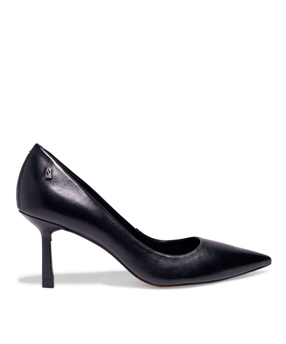 Scarpin Santa Lolla Preto Couro Salto Fino
