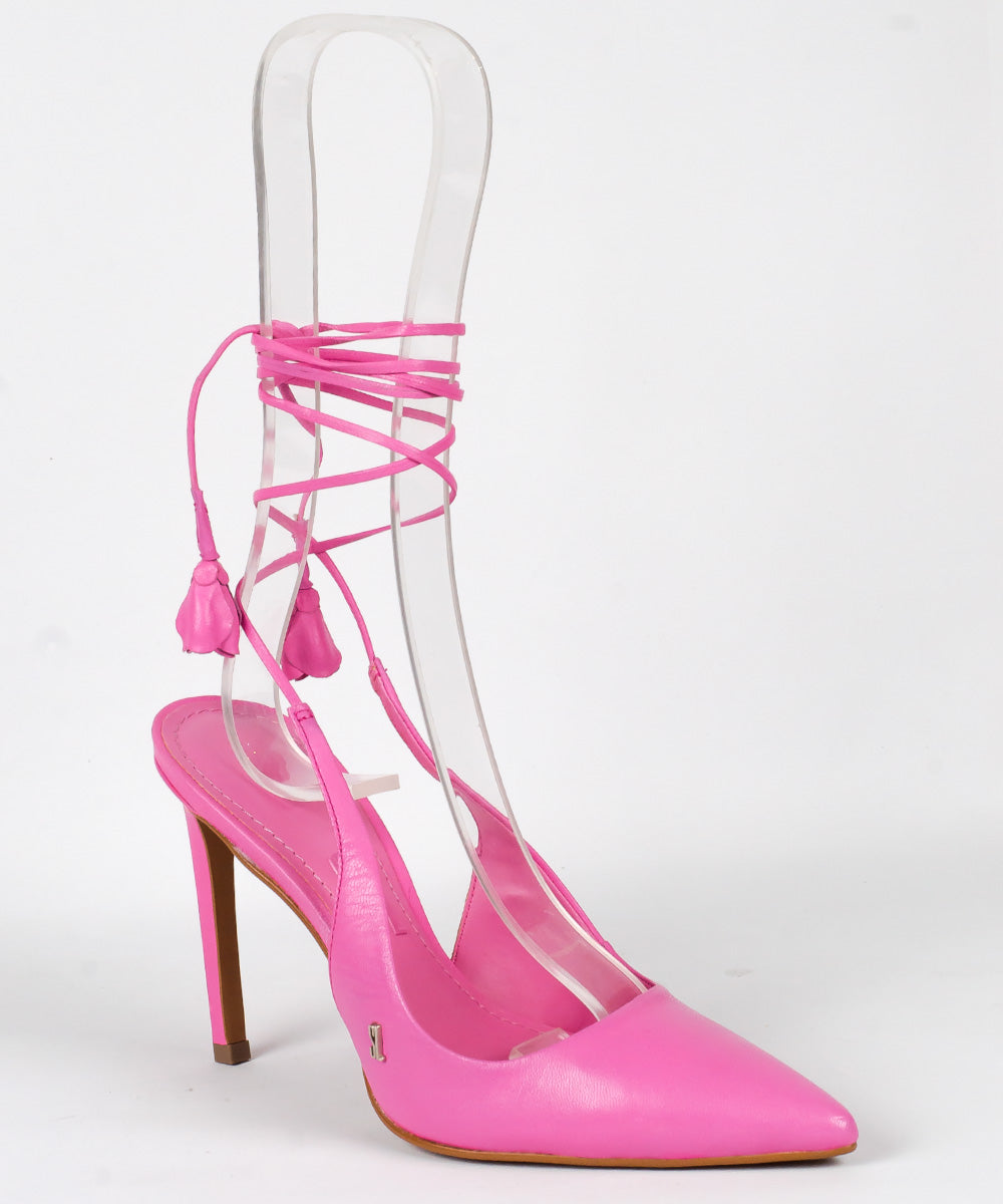 Scarpin Santa Lolla Rosa Hibisco Salto Alto Amarração Pingente