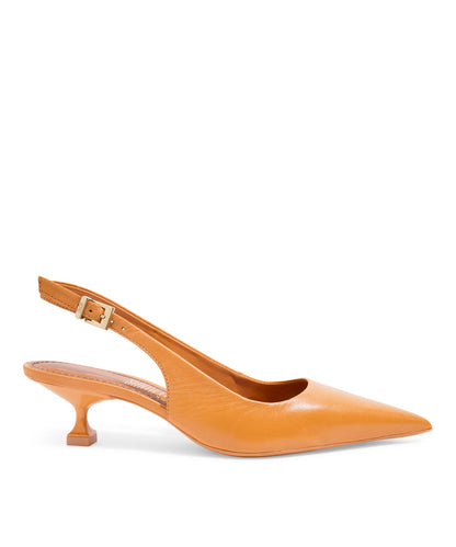 Scarpin Santa Lolla Slingback Bico Fino Salto Baixo Caramelo