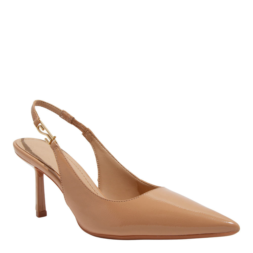 Scarpin Slingback Santa Lolla Bege Verniz Salto Médio