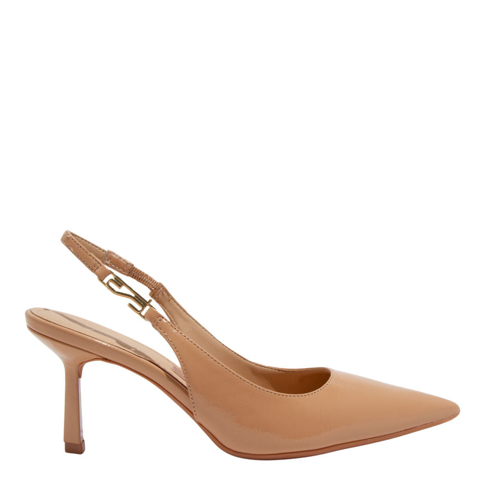 Scarpin Slingback Santa Lolla Bege Verniz Salto Médio
