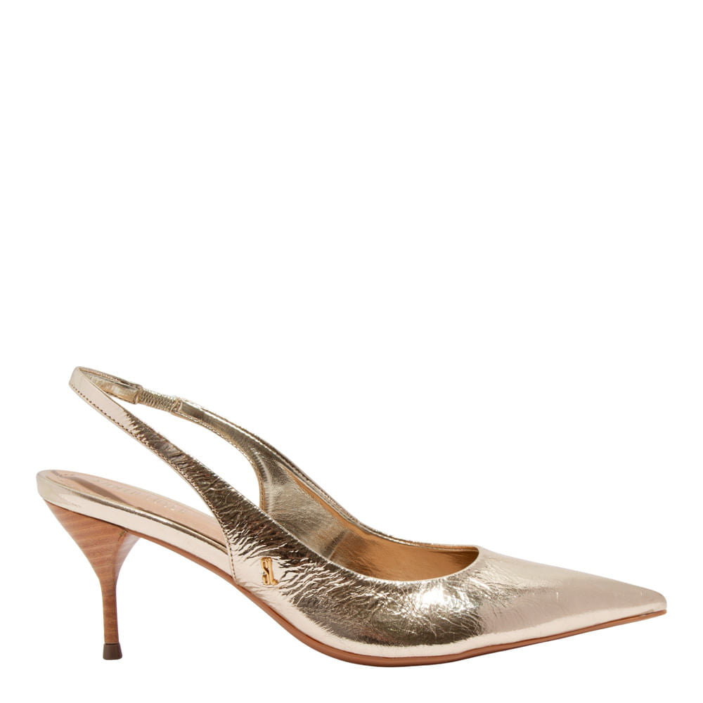 Scarpin Slingback Santa Lolla Dourado Bico Fino Salto Agulha