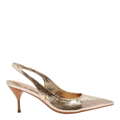 Scarpin Slingback Santa Lolla Dourado Bico Fino Salto Agulha