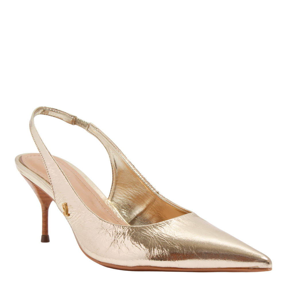Scarpin Slingback Santa Lolla Dourado Bico Fino Salto Agulha