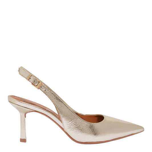 Scarpin Slingback Santa Lolla Dourado Metalizado Salto Fino