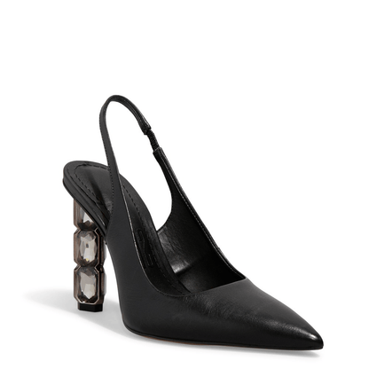 Scarpin Slingback Santa Lolla Preto Salto Bloco Em Pedraria