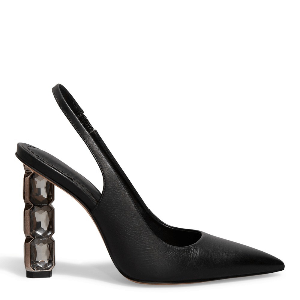 Scarpin Slingback Santa Lolla Preto Salto Bloco Em Pedraria