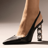 Scarpin Slingback Santa Lolla Preto Salto Bloco Em Pedraria