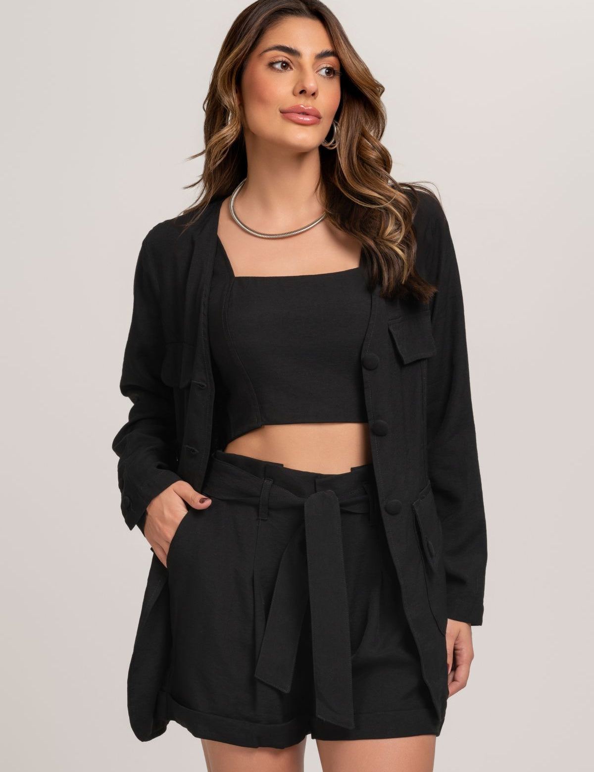 Short De Alfaiataria Com Faixa Preto Frysaide