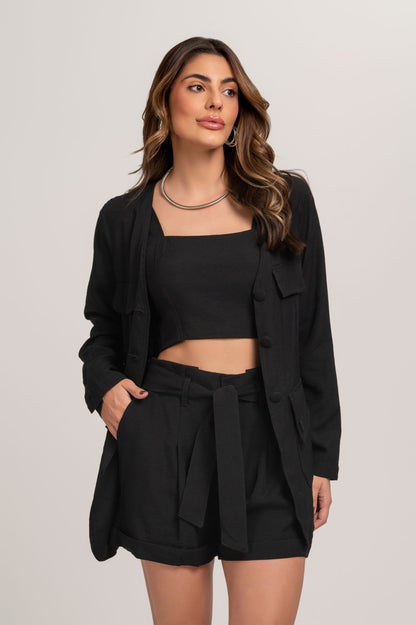 Short De Alfaiataria Com Faixa Preto Frysaide