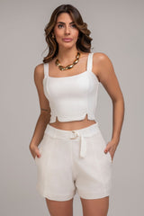 Short De Linho Com Fivela Natural Frysaide