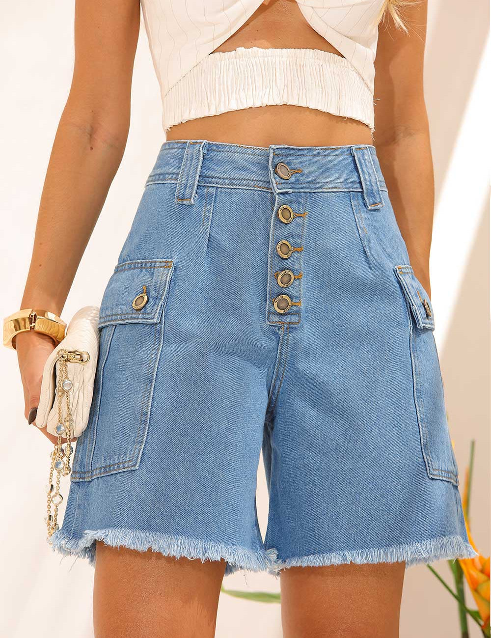 Short Jeans Botões Frontais Frysaide