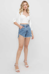 Short Jeans Médio Franja Strass Frysaide