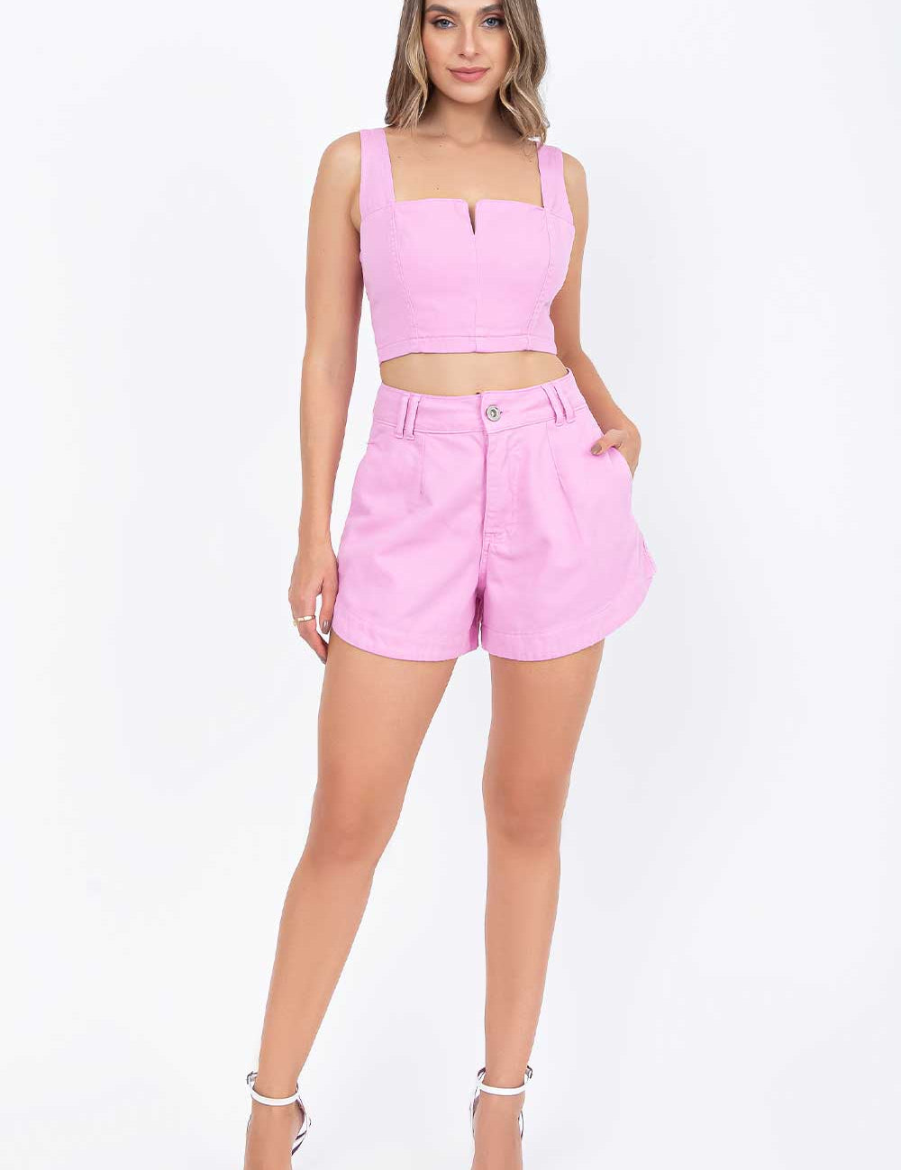 Short Jeans Pregas Rosa Frysaide