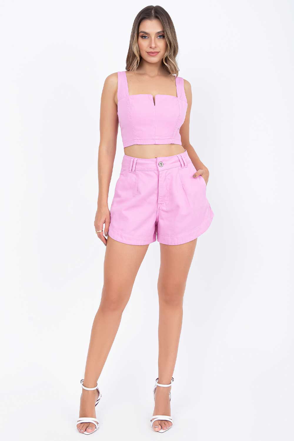 Short Jeans Pregas Rosa Frysaide