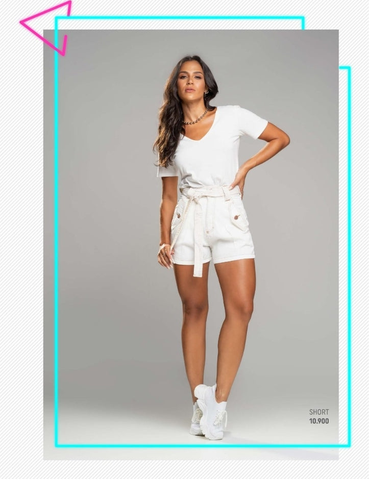 Short Lottus Jeans Off White Pesponto