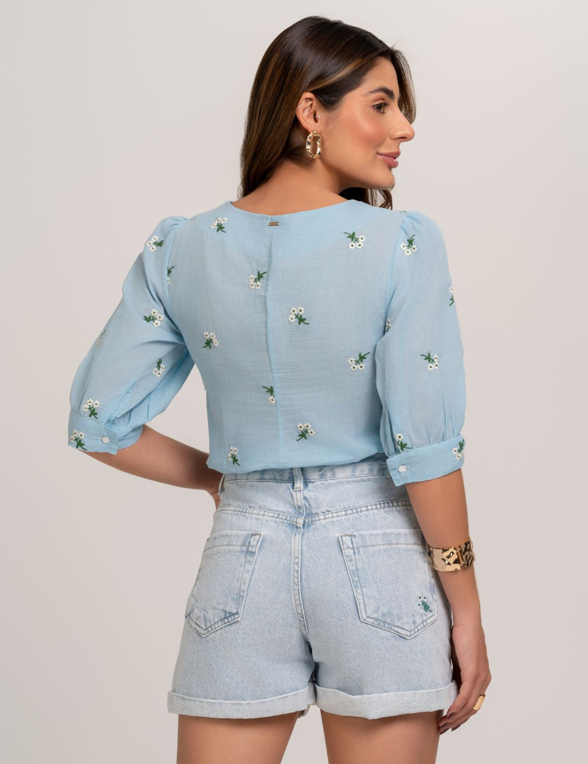 Short Mom Jeans Bordado Jeans Frysaide