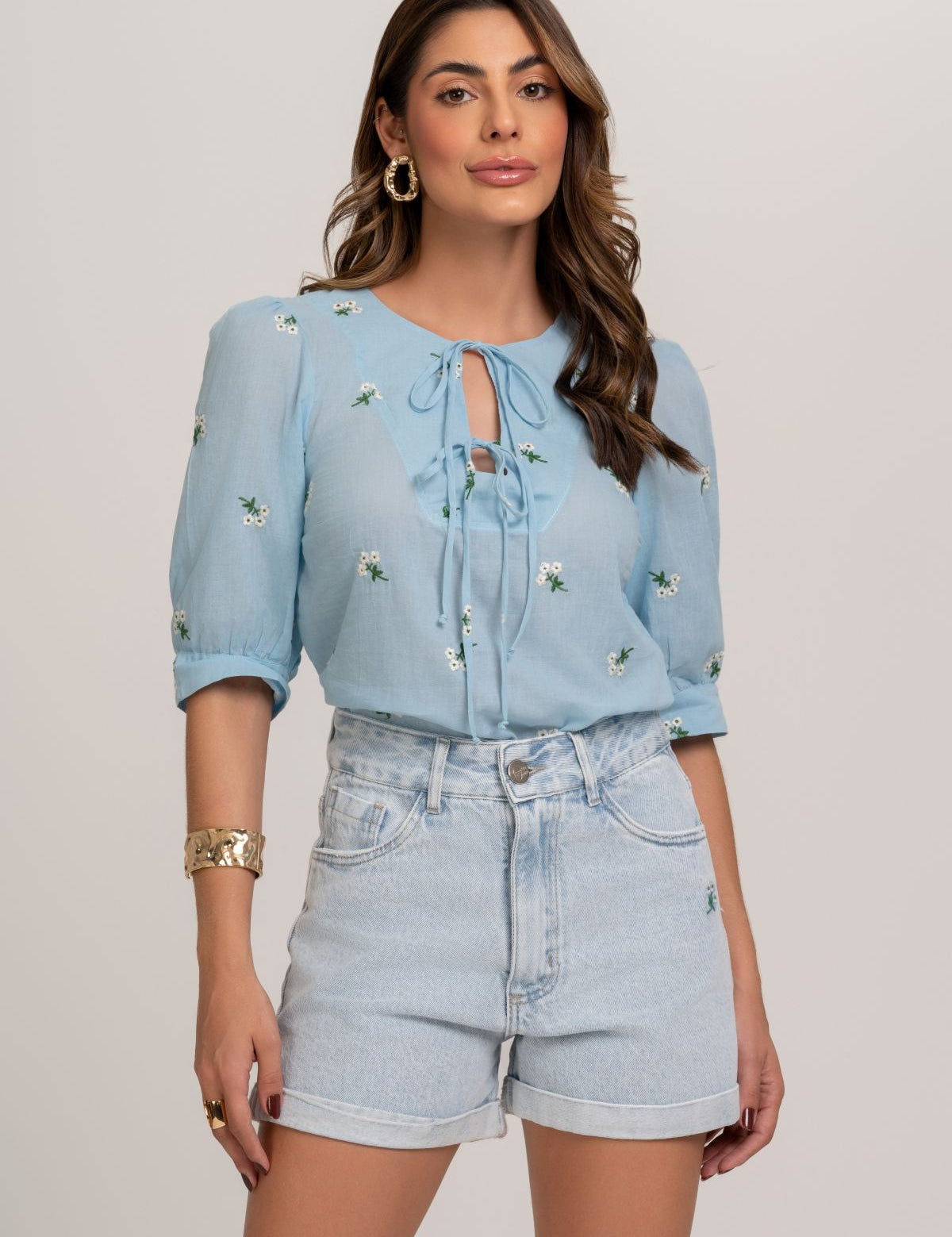 Short Mom Jeans Bordado Jeans Frysaide