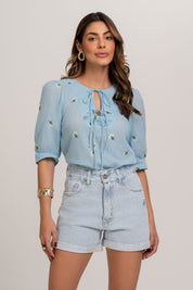 Short Mom Jeans Bordado Jeans Frysaide